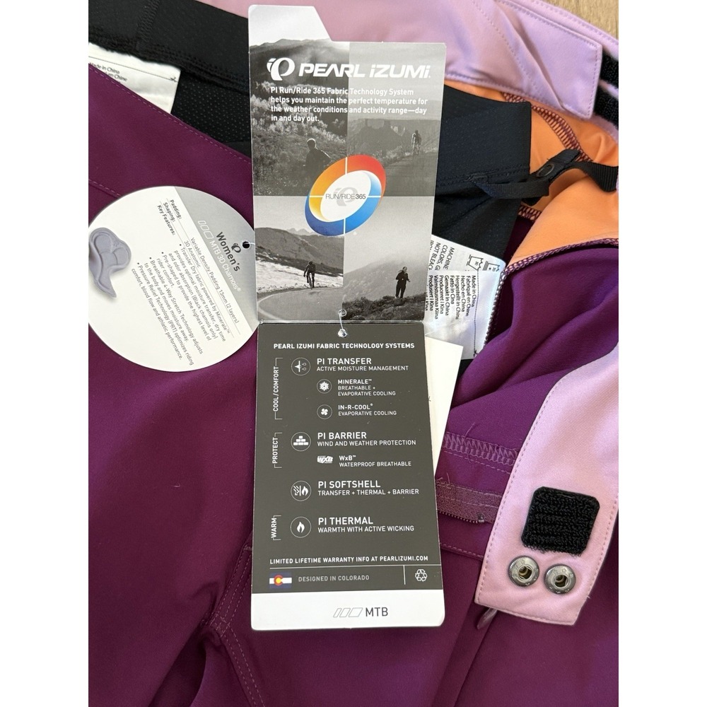 NWT Pearl Izumi Canyon Cycling Shorts Women's L Purple 8.5" Inseam Padded Liner - Picture 12 of 16